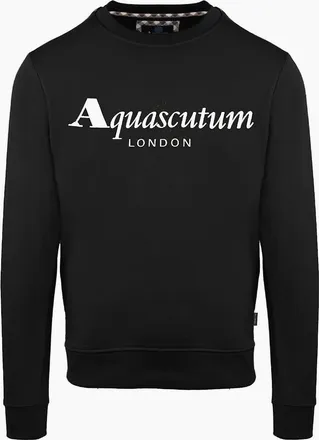 Aquascutum Mens Crew Neck Ribbed Collar Long Sleeve Sweatshirt - Black - Size: 2X large