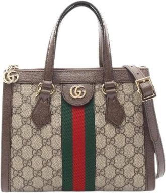 Gucci Pre-owned Ophidia GG Coated Canvas 2way Tote Bag - Dames - Vintage Handtas - Bruin - ONE Size - Leer - Vintage