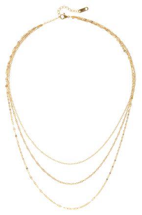 Lascana Collier LASCANA 3- reihige Halskette, Damen, Gr. Edelstahl, L: 55, blau (vergoldet), gl&auml;nzend, Halsketten Collier, Hochwertige und zarte Kette mit Gol
