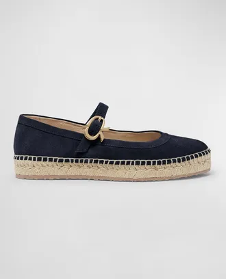 Gianvito Rossi Suede Mary Jane Ballerina Espadrilles