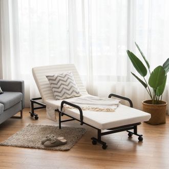 Costway Costway Folding Single Sofa Bed Adjustable Sleeper Bed W/ Wheels & Mattress in White