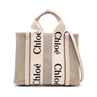 Chlo&eacute; Tote Bags, female, Beige, Size: ONE SIZE Beige Linen Leather Strap Bag