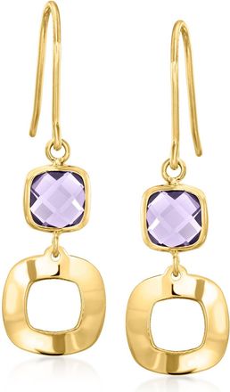 Ross-Simons Amethyst Geometric Drop Earrings in 10kt Yellow Gold