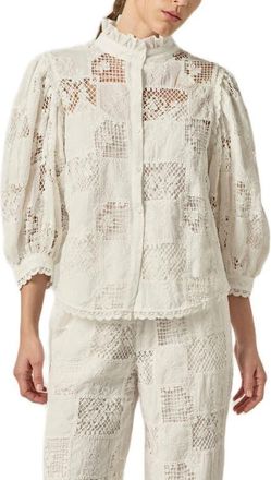 English Factory Embroidered Cotton Shirt in White at Nordstrom, Size X-Small