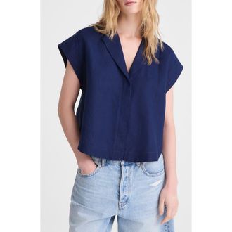 Madewell Notch Collar Linen Popover Shirt in Classic Indigo at Nordstrom, Size Xx-Large