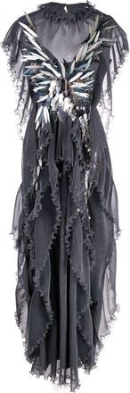 Alberta Ferretti ruffled maxi dress - women - Elastane/Silk/Acetate - 40 - Grey