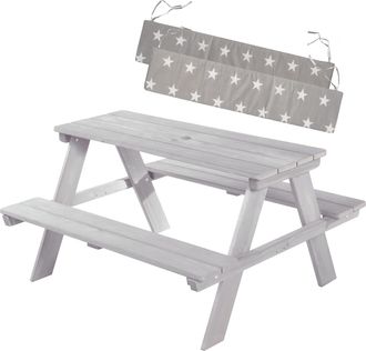 Roba Roba Panca Con Tavolo Per Bambini Picnic + Cuscini - Per Esterno E Giardino - Resistente Alle Intemperie - 4 Posti - Per Campeggio - Motivo Con Stelli
