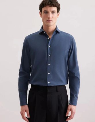 Seidensticker Seidensticker Mens Regular Fit Spread Kent Pepita Flannel Shirt Dark Blue - Size: Regular/44
