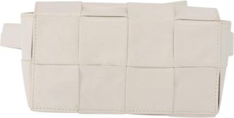 Bottega Veneta Cassette Belt Maxi Intrecciato Leather White Leather Handbag (Pre-Owned)