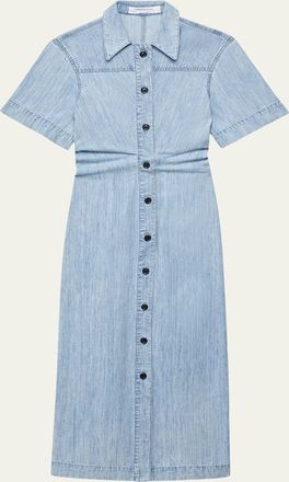 Another Tomorrow Cotton Chambray Bias Midi Shirt Dress