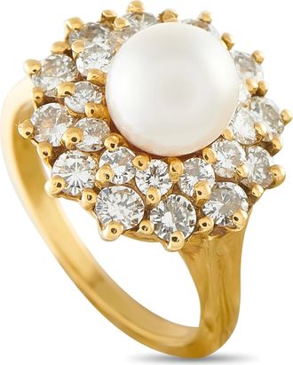 Luxury Bazaar 18K Yellow Gold 1.0ct Diamond and Pearl Cluster Ring MF13-062926