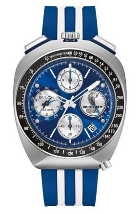 Bulova Shelby Chronograph Rubber Strap Watch, 43mm in Blue at Nordstrom