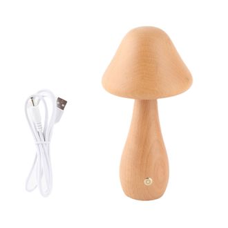OEM L&aacute;mpara De Mesa De Madera Con Forma De Seta, Rotaci&oacute;n De 150&deg;, 3 Temperaturas De Color (3000k/4000k/6000k), Regulable, Recargable Y Con Bot&oacute;n De Contr