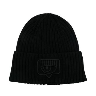 Chiara Ferragni Beanie Maxi Eyelike Borduurmuts - Dames - Hoeden - Zwart - ONE Size - Wol - Accessoires