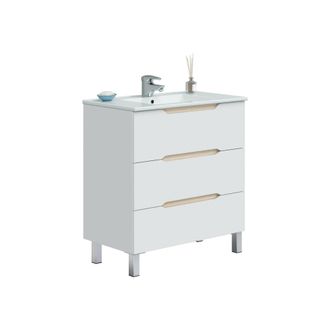 Dmora Dmora - Bajo El Armario Dianmu, Mueble De Ba&ntilde;o, Contenedor De Lavabo, Mueble Fregadero, 80x45 H86 Cm, Blanco Brillante Y Roble