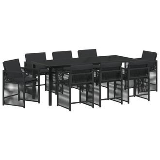 Berkfield Home 9 Piece Garden Dining Set with Cushions Black Poly Rattan
