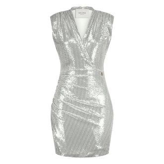 Nicowa Kleedjes, Dames, Grijs, XS, Pailletten, Elegante Jersey Jurk met Pailletten