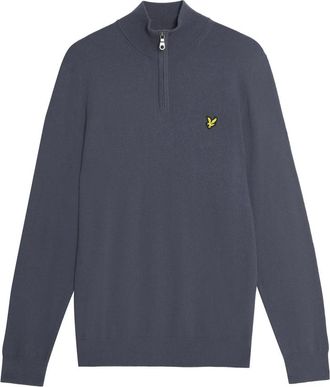 Lyle & Scott Mid Knits Cotton Merino Quarter Zip Jumper - Heren - Coltruien - Blauw - M - Katoen - Truien & Vesten