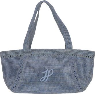 Patou Blauwe Raffia Schoudertas - Dames - Schoudertassen - Blauw - ONE Size - Tassen
