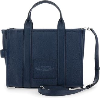 Marc Jacobs Womens Tote Bag Media Hammered Blue Leather Cow Handbags Hand