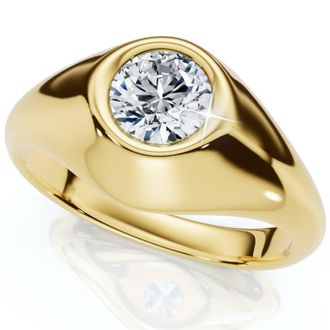 Pompeii3 Mens Solitaire Round Diamond Ring 1Ct Anniversary Pinky Ring 14k Gold Lab Grown