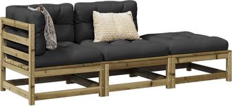 vidaXL Set De Sof&aacute;s Jard&iacute;n 3 Pzas Con Cojines Madera Pino Impregnada Vidaxl