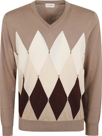 Ballantyne V-Neck Pullover with Iconic Diamond Pattern