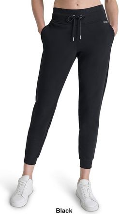 DKNY Dkny Sport Jogger Pants Womens Black Fleece Logo Rhinestone Drawstring FTS413