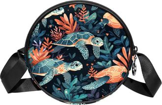 Generic Circle Crossbody Bag for Women, Turtle Small Sling Bag Daypack with Zipper Adjustable Shoulder Straps Casual Ladies Girls Round Purse