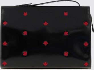 Dsquared2 Pochette portadocumenti in pelle verniciata con logo ricamato
