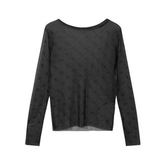 10 Days Top a maniche lunghe in mesh con monogramma - - Tops - Donna - Grigio - M