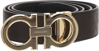 Ferragamo Dark Brown Double Hook Reversible Leather Belt
