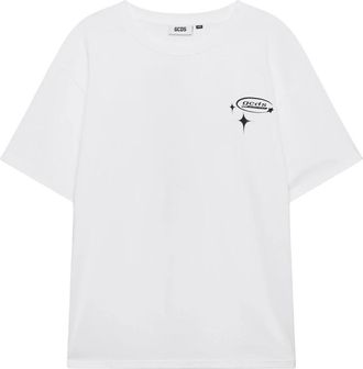 GCDS Wirdo Flames Oversize T-Shirt - Heren - T-shirts - Wit - S - Katoen - Tops