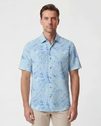 Lords of Harlech Marakesh Paisley Mens Short Sleeve Shirt in Marakesh Paisley Teal at Nordstrom, Size Xx-Large