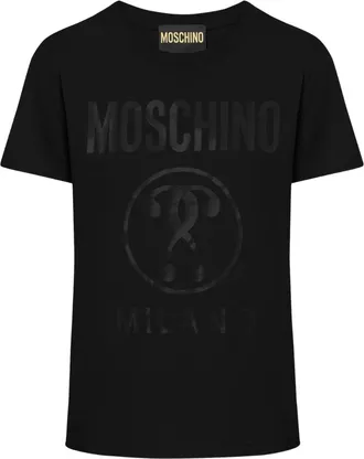 Moschino Mens Double Question Mark Black Monogram Logo T-shirt Cotton - Size X-Small