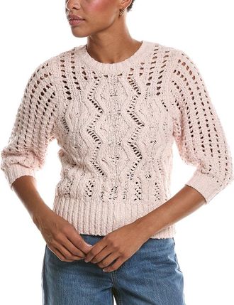 Autumn Cashmere Elbow Puff Sleeve Cable Crewneck Sweater