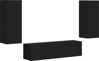 vidaXL Conjunto De Mueble De Tv 2 Uds. Negro Madera De Ingenier&iacute;a Vidaxl