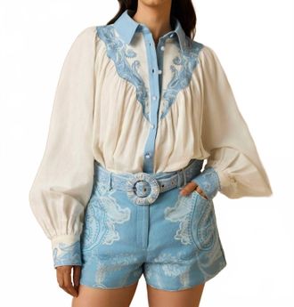 Hemant & Nandita Fiza Yoke Top In Blue/white
