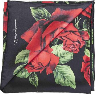 Dolce & Gabbana Silk Twill Rose Print Scarf - Black