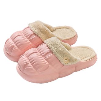 Generic Metallic Slides Women Cotton Slippers Womens Spring and Autumn with Winter Indoor Non Warm Couple Winter Furry Plush (Pink, 4.5)