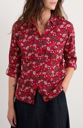 Seasalt Cornwall Larissa Printed Organic Cotton Button-Up Shirt in Winter Wildflower Carmine at Nordstrom Rack, Size 14 Us / 18 Uk