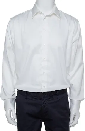 Armani White Cotton Button Front Modern Fit Shirt