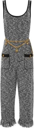 Elisabetta Franchi Jumpsuits & Playsuits, Dames, Zwart, XS, Katoen, Fringed Boucl&eacute; Knit Jumpsuit
