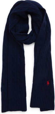 Polo Ralph Lauren Cable Merino Wool Blend Scarf in Newport Navy at Nordstrom