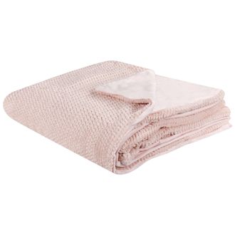 Beliani Manta De Poli&eacute;ster Rosa Pastel 200 X 220 Cm Colcha Cubrecama Pelo Suave Bjas