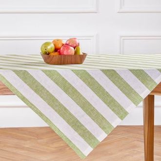 Solino Home Linen Table Throw - Cabana Stripe, 52 x 52, 52 x 52 in Green And White at Nordstrom, Size Small