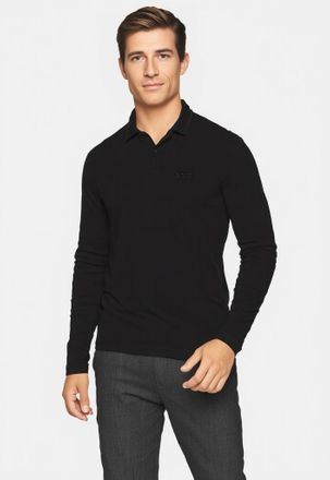 Boss Green by Hugo Boss Langarm-Poloshirt BOSS GREEN Pirol, Herren, Gr. 4XL, schwarz001, Jersey, Obermaterial: 100% Baumwolle, unifarben, regular fit normal, abgesteppte Kant