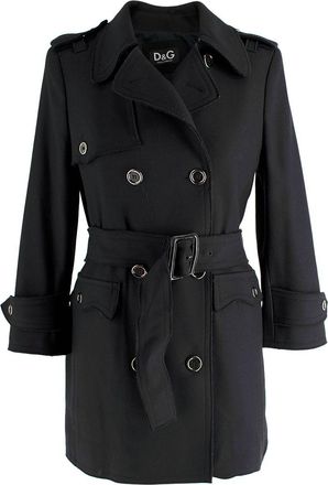 Dolce & Gabbana Black Belted Pure Wool Double Breasted Trench Coat Size XS