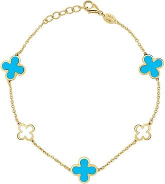 Italian Gold, Inc 14K Turquoise Station Chain Clover Bracelet