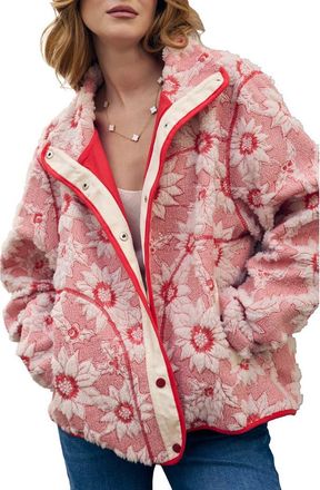 Saachi Faux Shearling Floral Appliqu&eacute; Jacket in Red at Nordstrom Rack